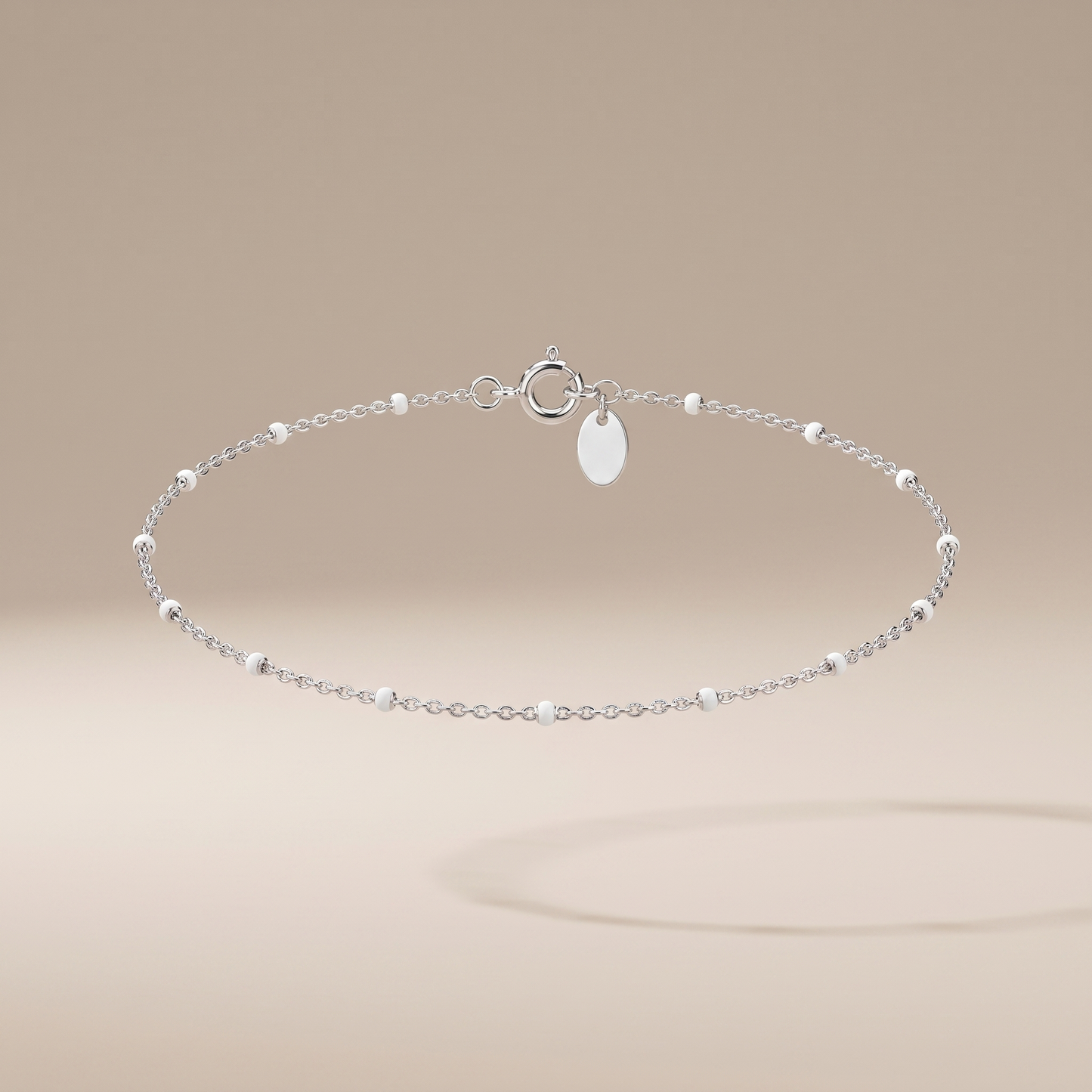 Asea White Bead Anklet — Silver Color
