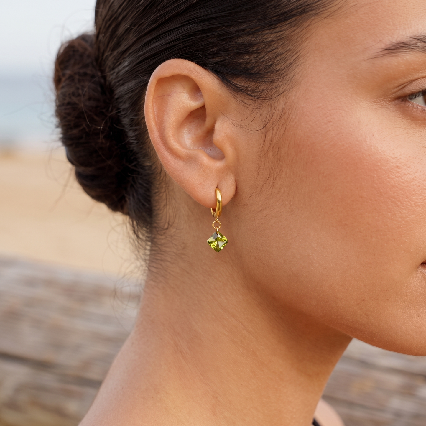 Asea Lime Zircon Hoops — worn by model