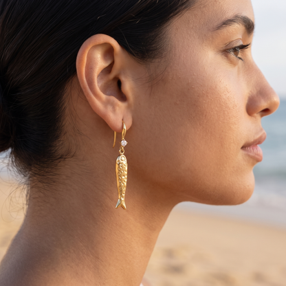 Asea Lucky Fish Drop Earrings — worn by model