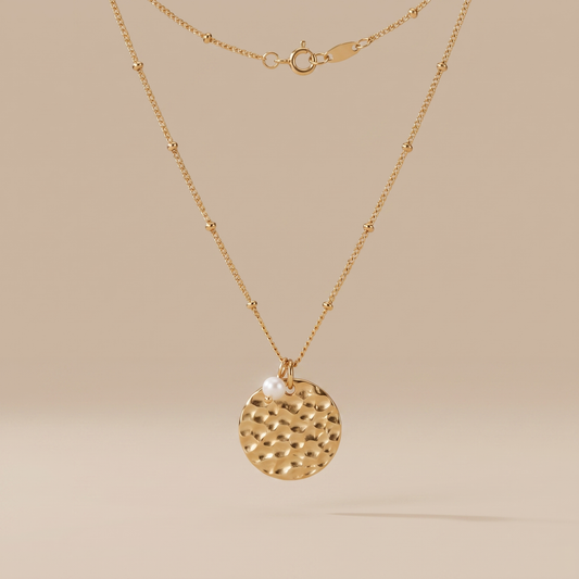 Asea Island Coin & Pearl Necklace — front view