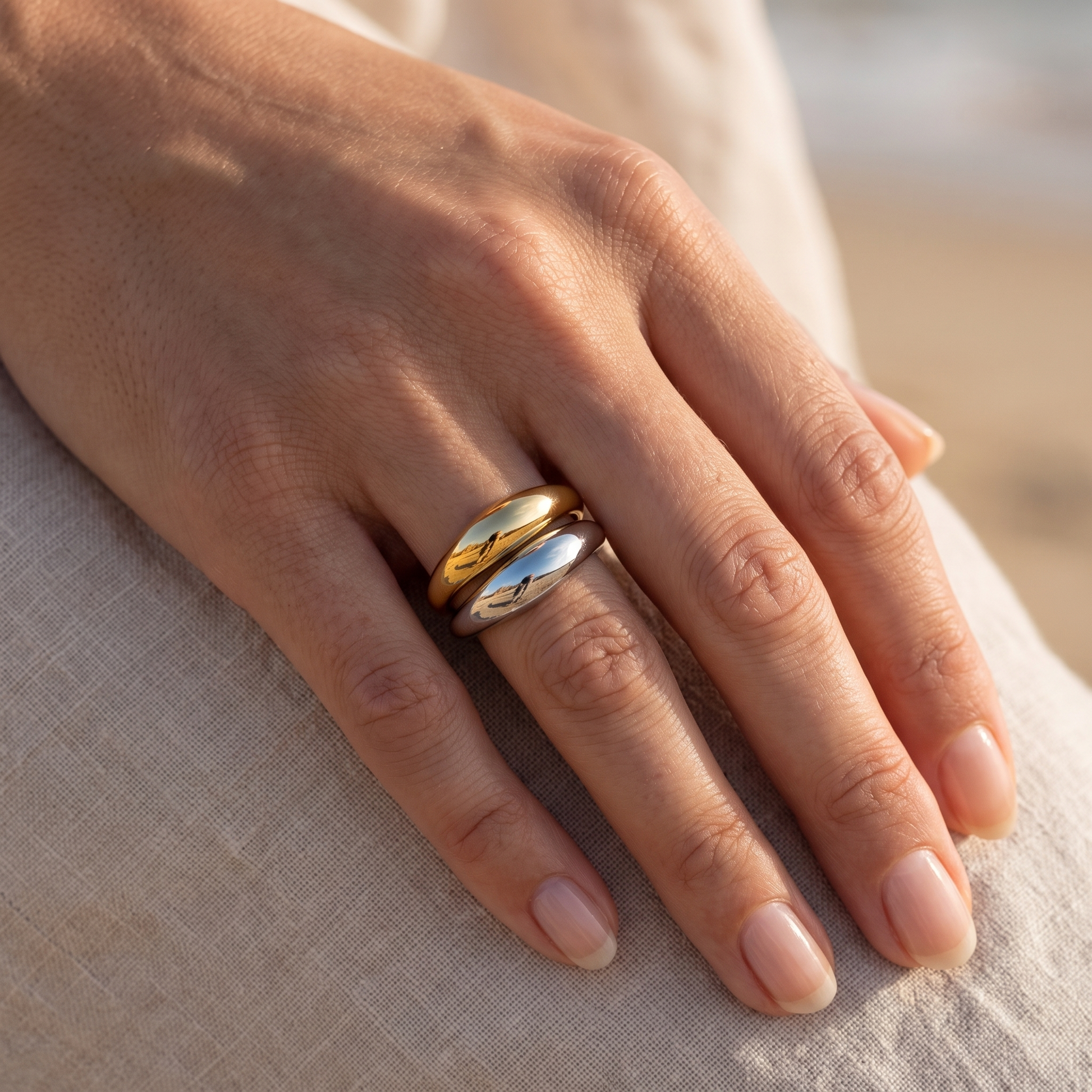 Asea Heads & Tails Ring Duo — worn by model