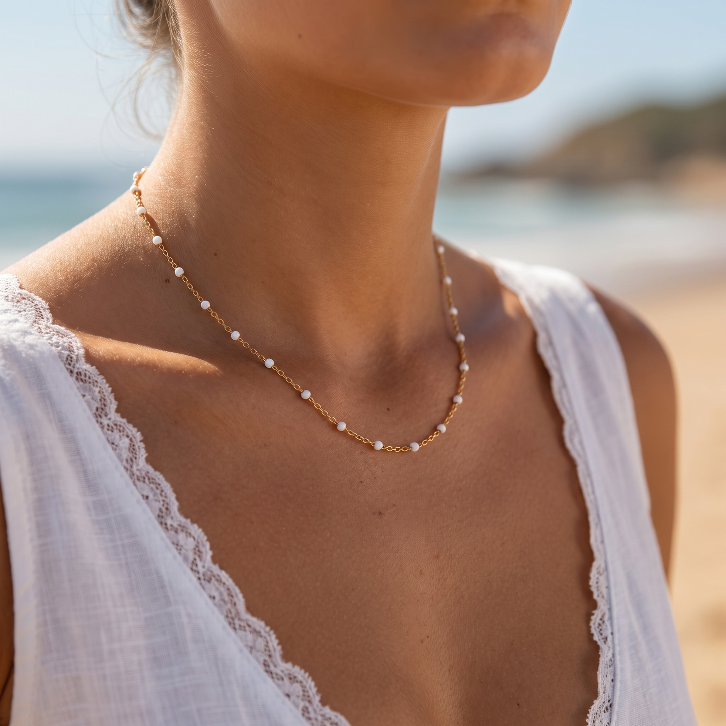 Asea White Bead Choker — worn by model