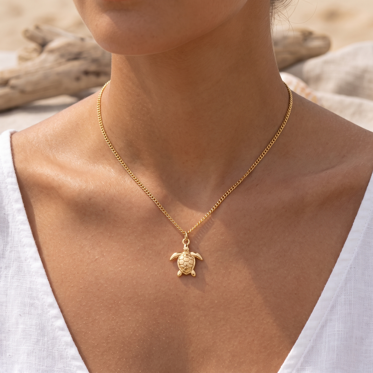 Asea Sea Turtle Pendant Necklace — worn by model