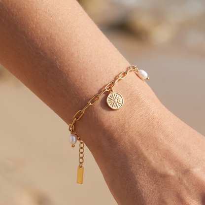 Asea Sun Charm Pearl Bracelet — worn by model