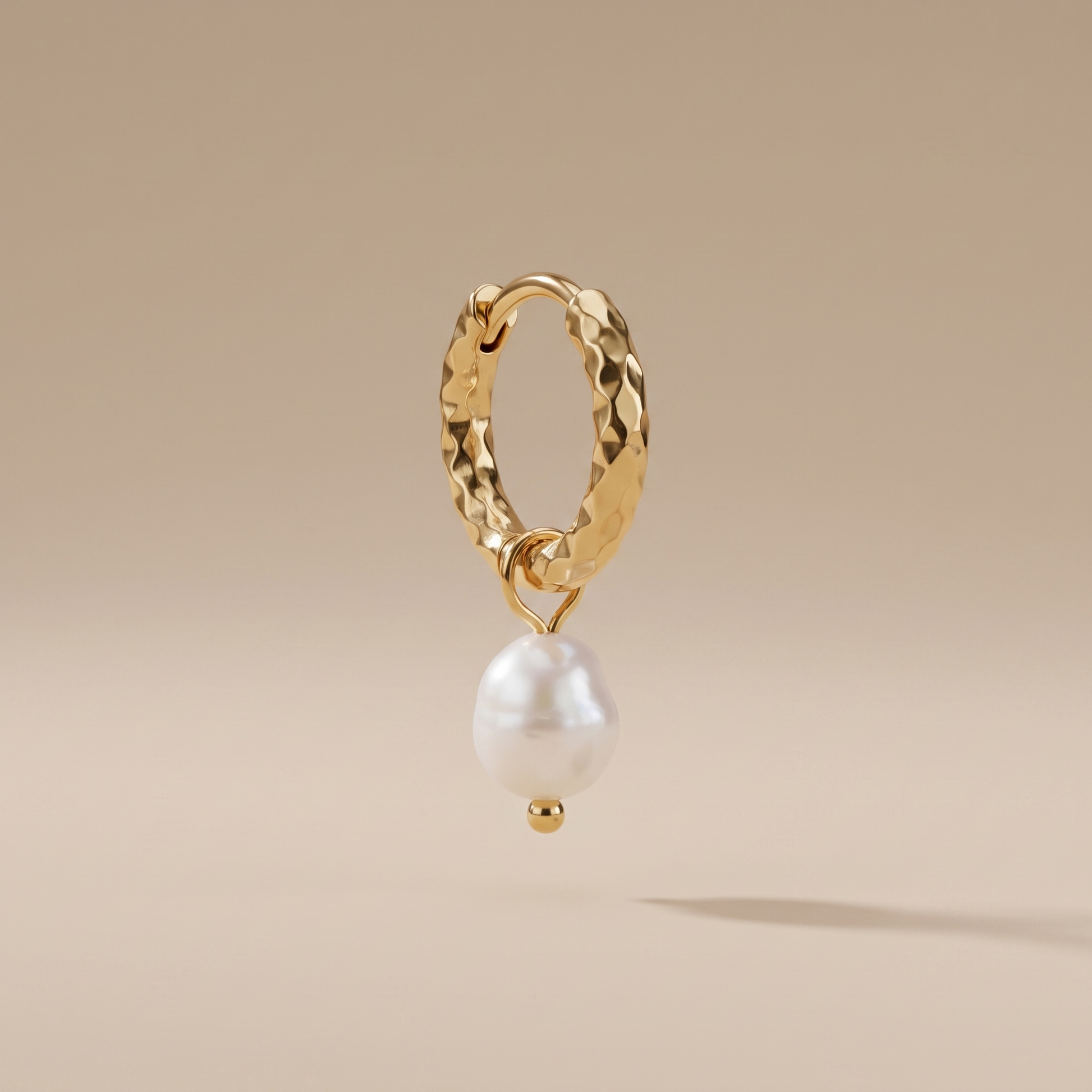 Asea Pearl & Hammered Hoop Earrings — 14K Gold Color