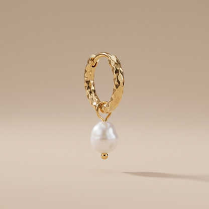 Asea Pearl & Hammered Hoop Earrings — 14K Gold Color