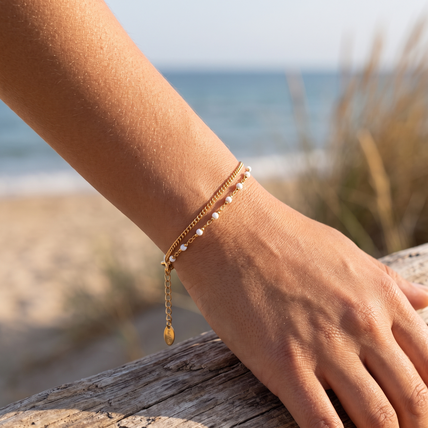 Asea Twin White Bead Bracelet — worn by model