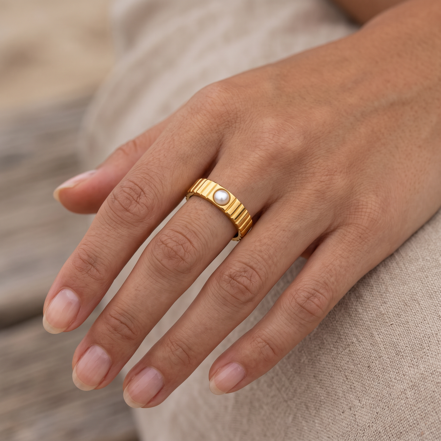 Asea Coraline Shell Pearl Ring — worn by model