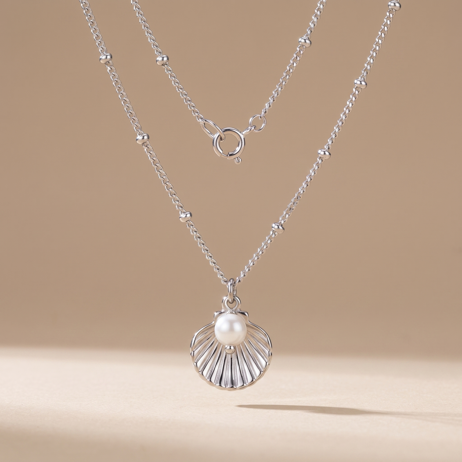 Asea Seashell Pearl Necklace — Silver Color