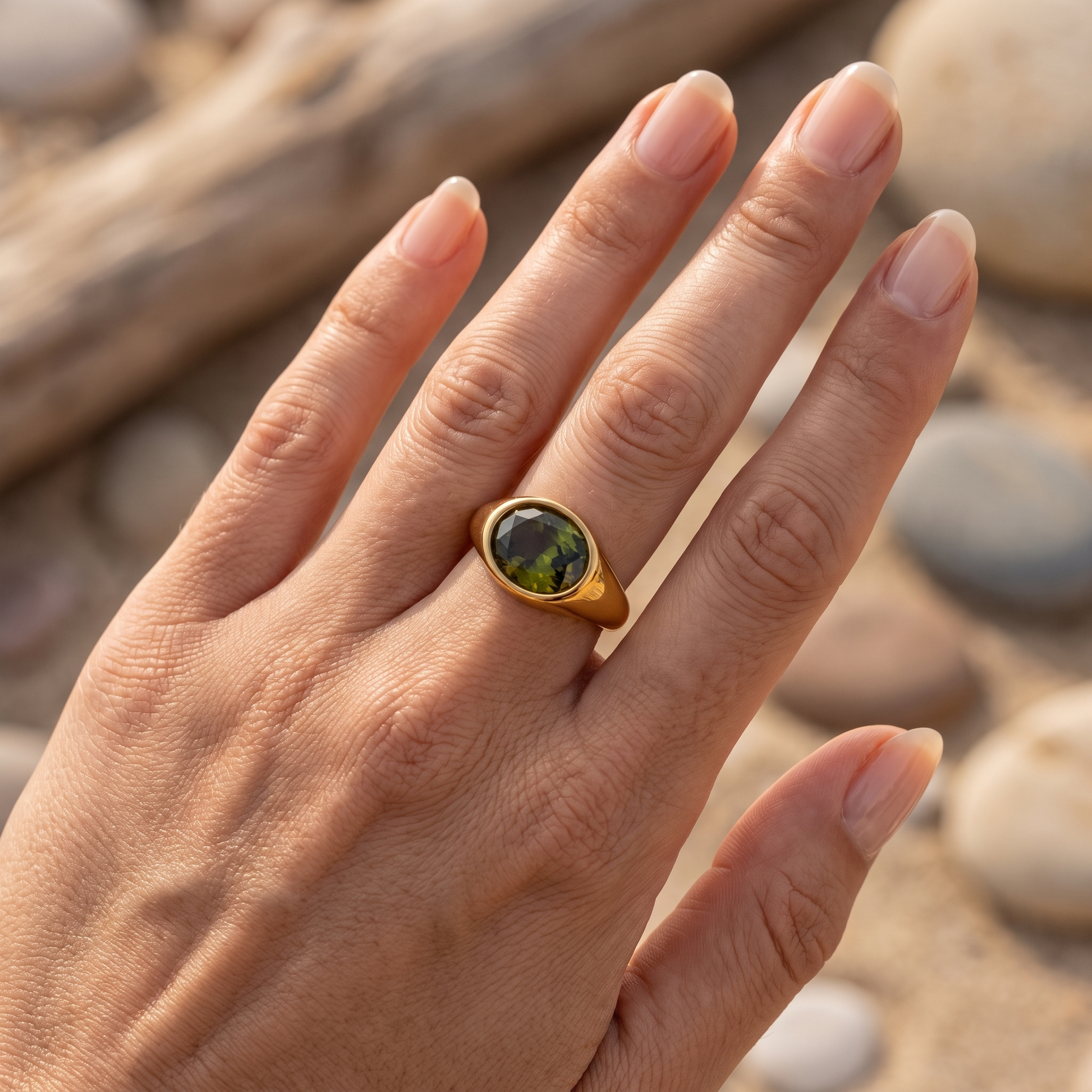 Asea Fern Green Stone Ring — worn by model