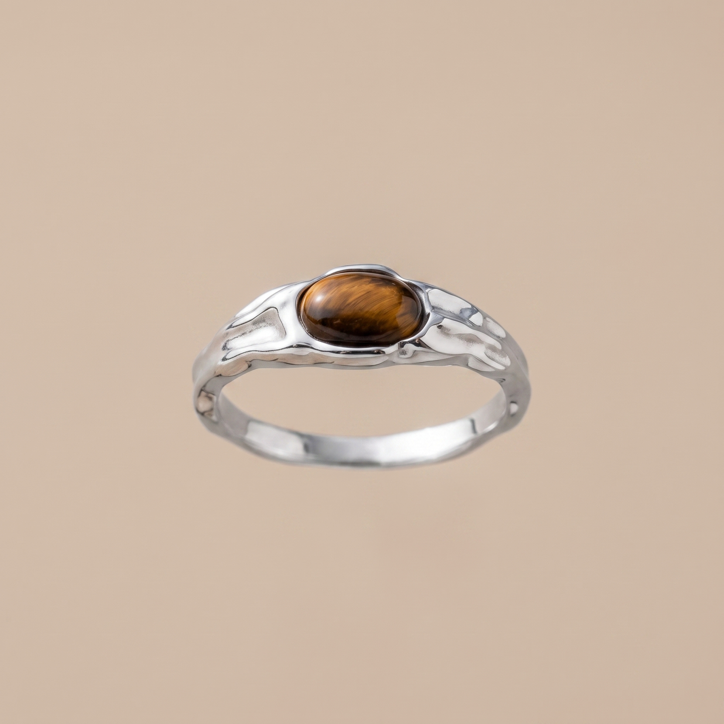 Asea Tiger Eye Band Ring — Silver color