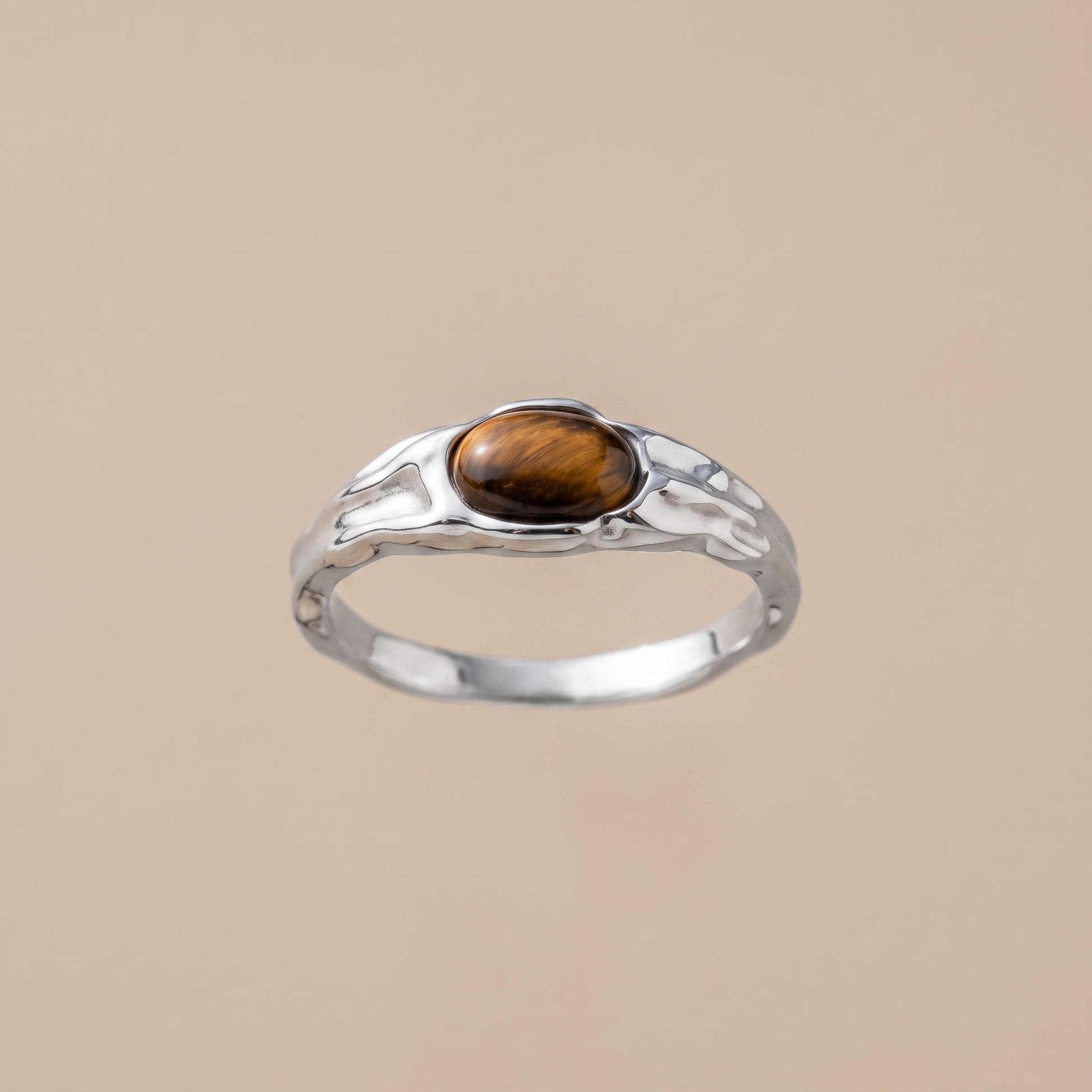 Asea Tiger Eye Band Ring — Silver color