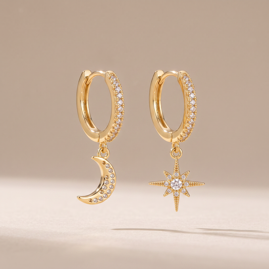 Asea Summer Night Moon & Star Earrings — front view