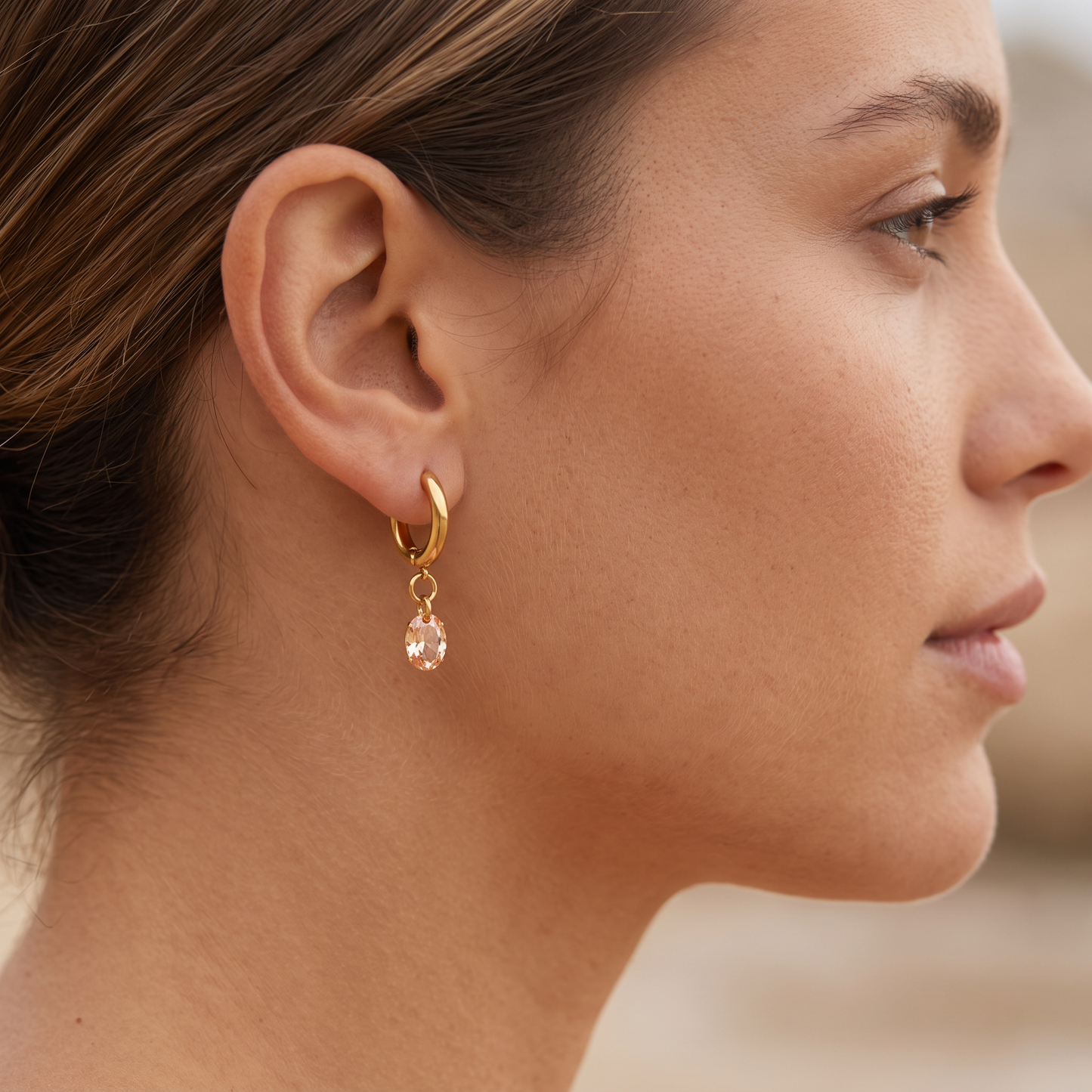 Asea Rosé Stone Drop Hoops — worn by model