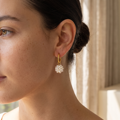 Asea Mini Pearl Hoops — worn by model